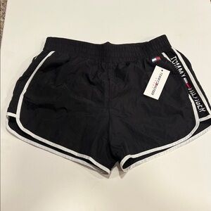Women’s Tommy Hilfiger Relaxed Fit Running Black Athletic Shorts White Trim
